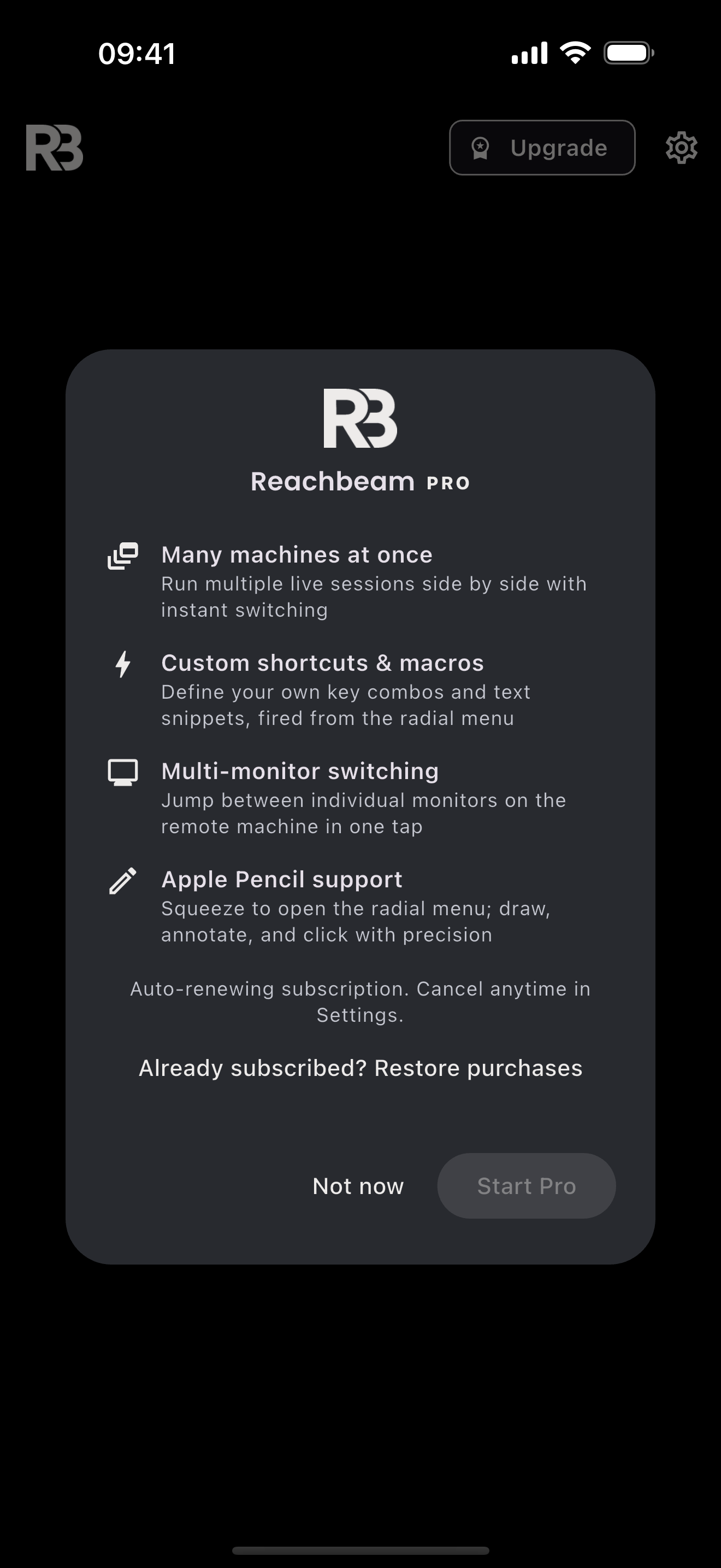 Reachbeam Pro subscription dialog
