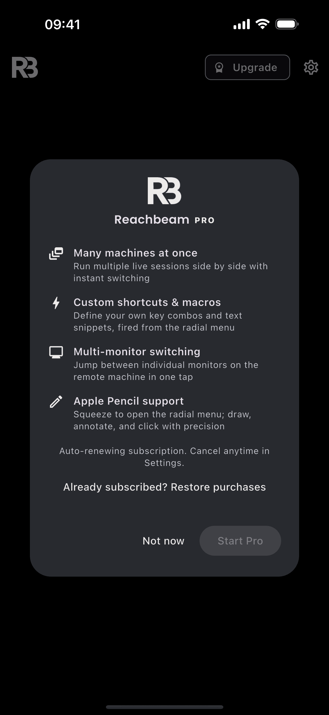 Reachbeam Pro subscription dialog
